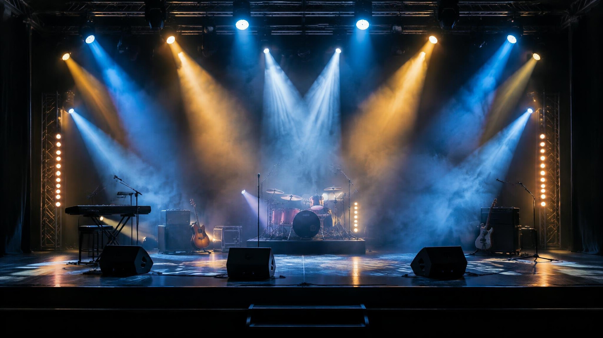 Stage with professional lighting rig and light beams