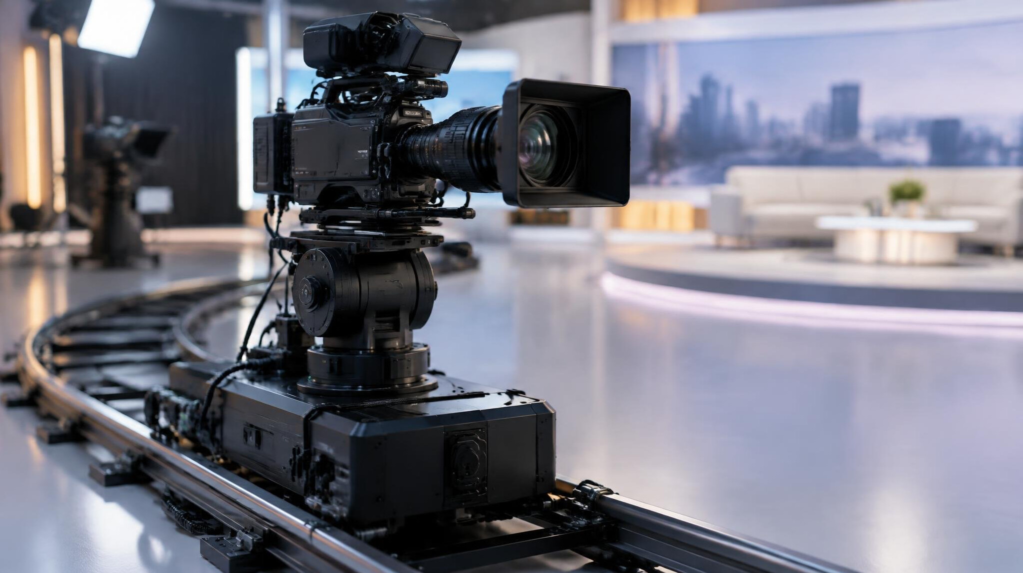 Professional cinema camera on a rig